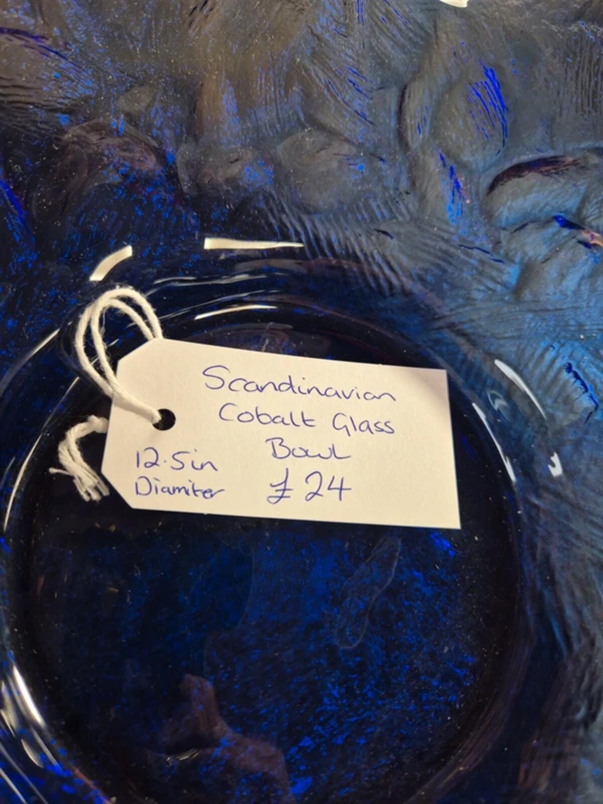 Scandinavian Textured Cobalt Blue Glass Bowl