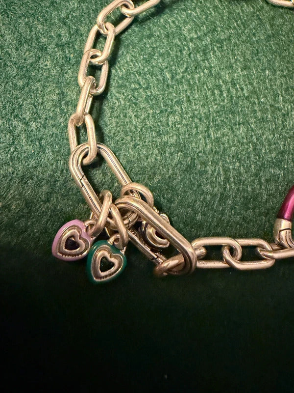 Pandora Sterling Silver Heart Link Chain Bracelet - 14.8g