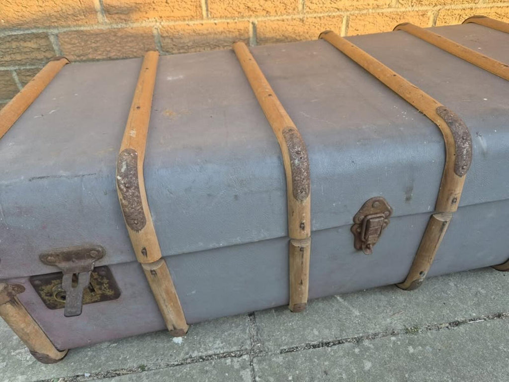 Vintage 1920's Blue and Bamboo Steamer Trunk