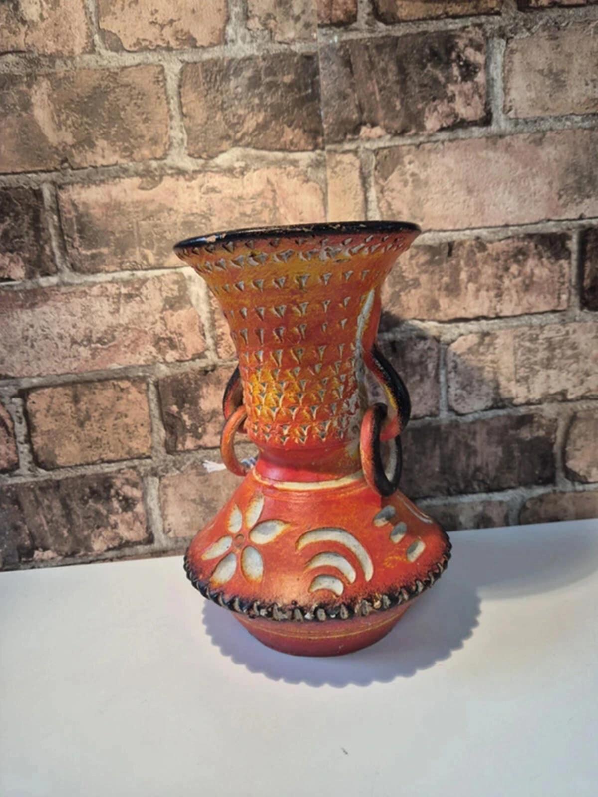 Moroccan Ceramic Mid Century Orange Vase