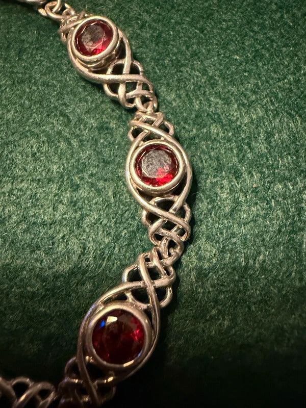 Sterling Silver and Garnet Celtic Bracelet - 13.8g