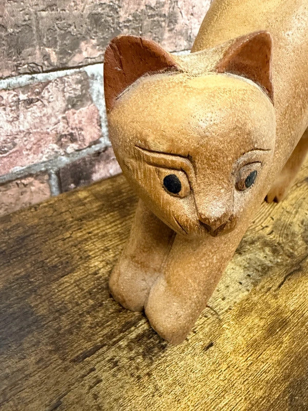 Vintage Handcarved Cat Statue