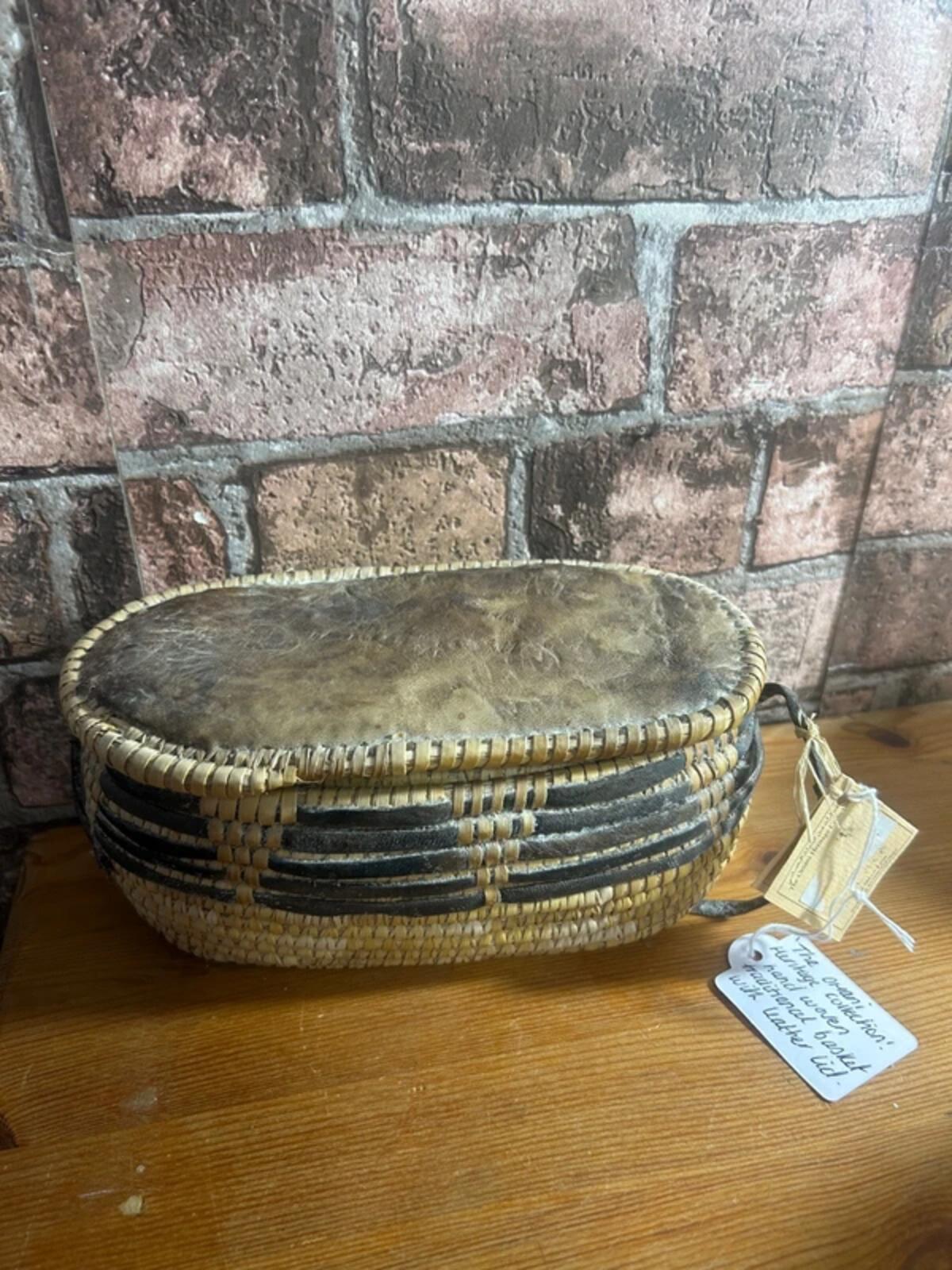The Omani Heritage Collection Hand Woven Traditional Basket with Leather Lid