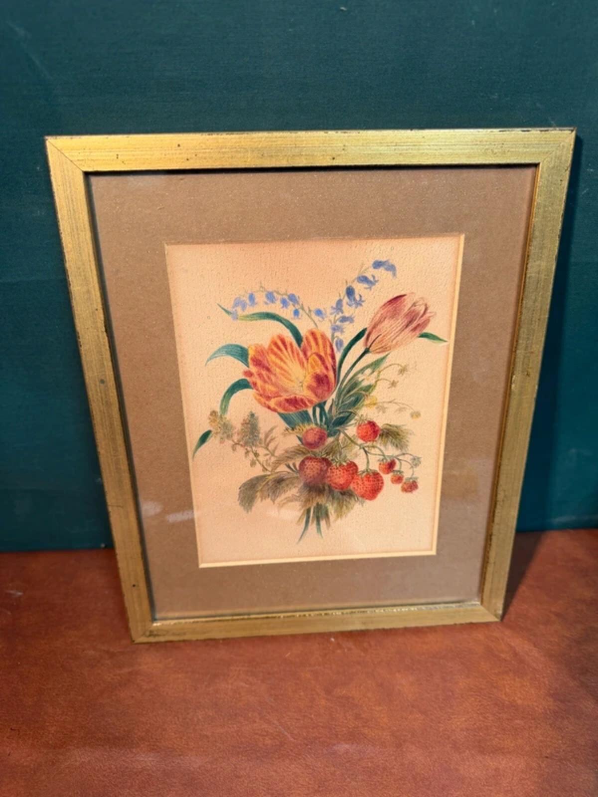 Vintage Framed Fruit/Floral Print