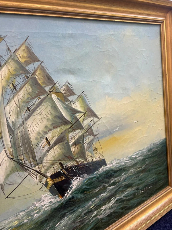Carl George Wallis Sailing Vessel Framed Oil Painting