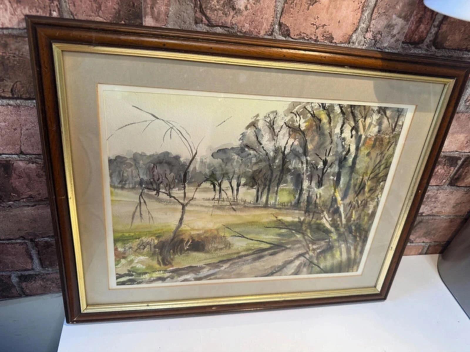 Liz Moore 1982 'Farmtrack' Framed Watercolour