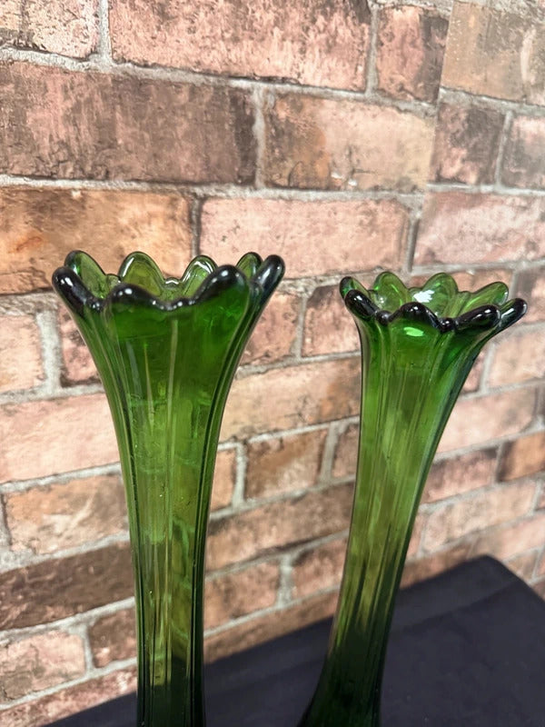 Pair of Green Glass Mid Century Vases