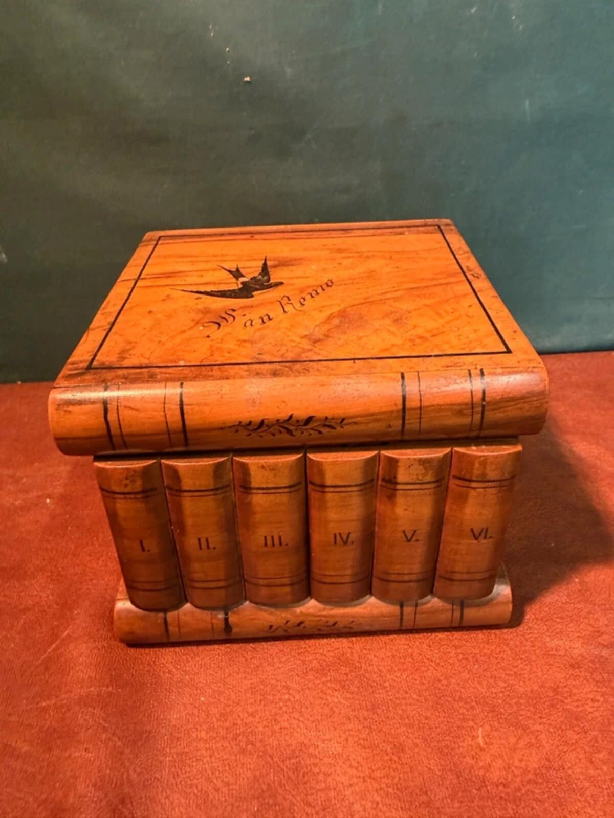 Vintage Wooden Book Carved Box