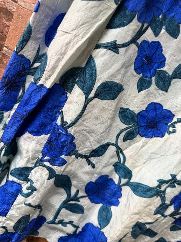 Vintage Blue Floral Dress - Size 12