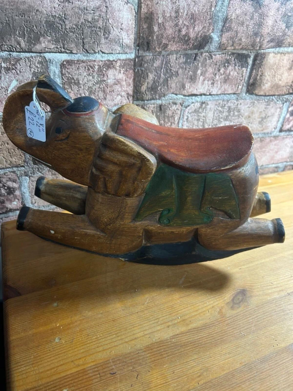 Vintage Hand Carved Small Wooden Rocking Elephant