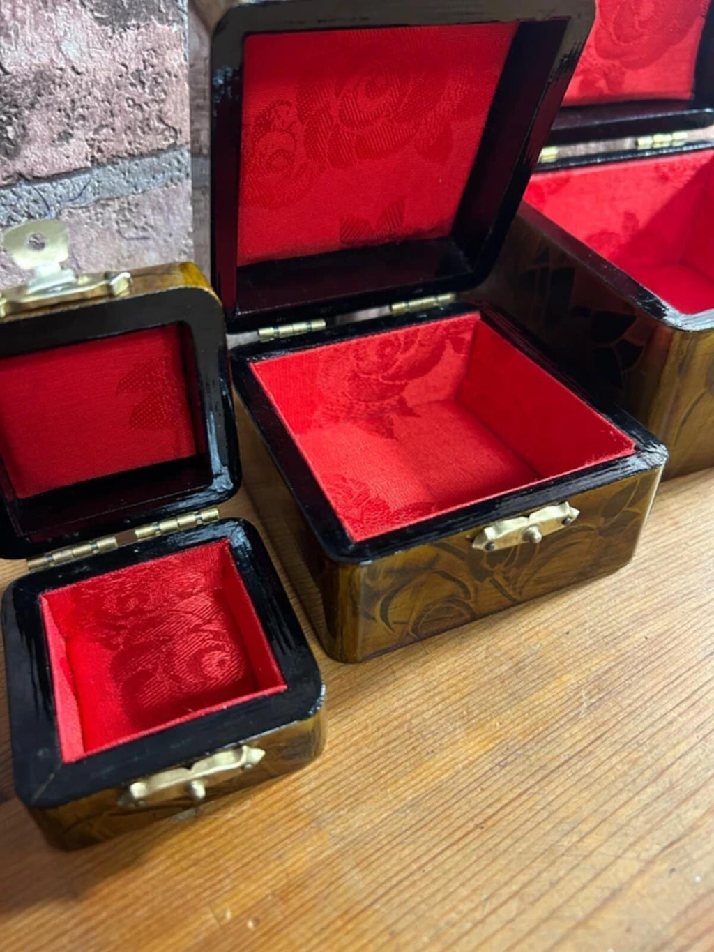 Set of Three Wooden Lacquered Boxes