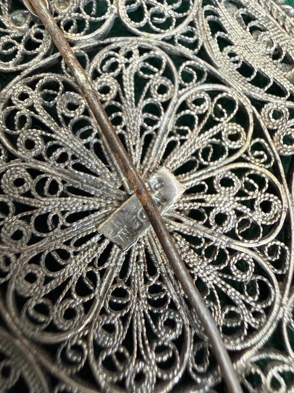 Vintage Sterling Silver Oval Filigree Brooch