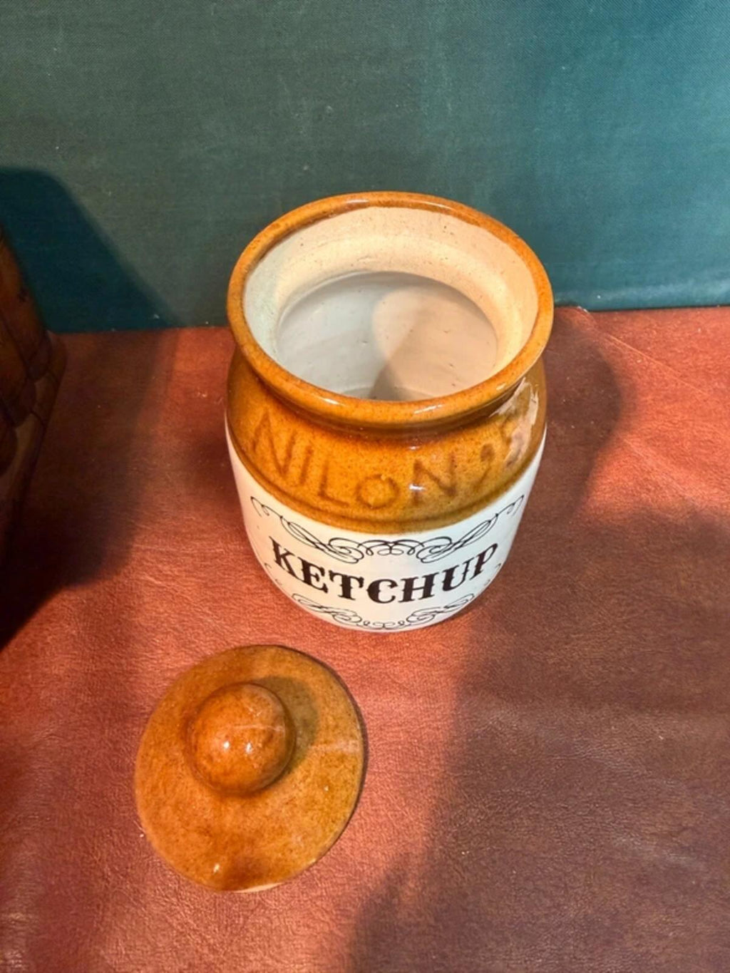 Vintage Stoneware Ketchup Lidded Pot
