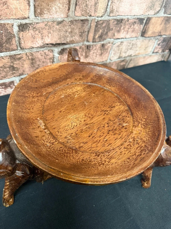 Hand Carved Round Wooden Fruit Bowl/Elephant Base