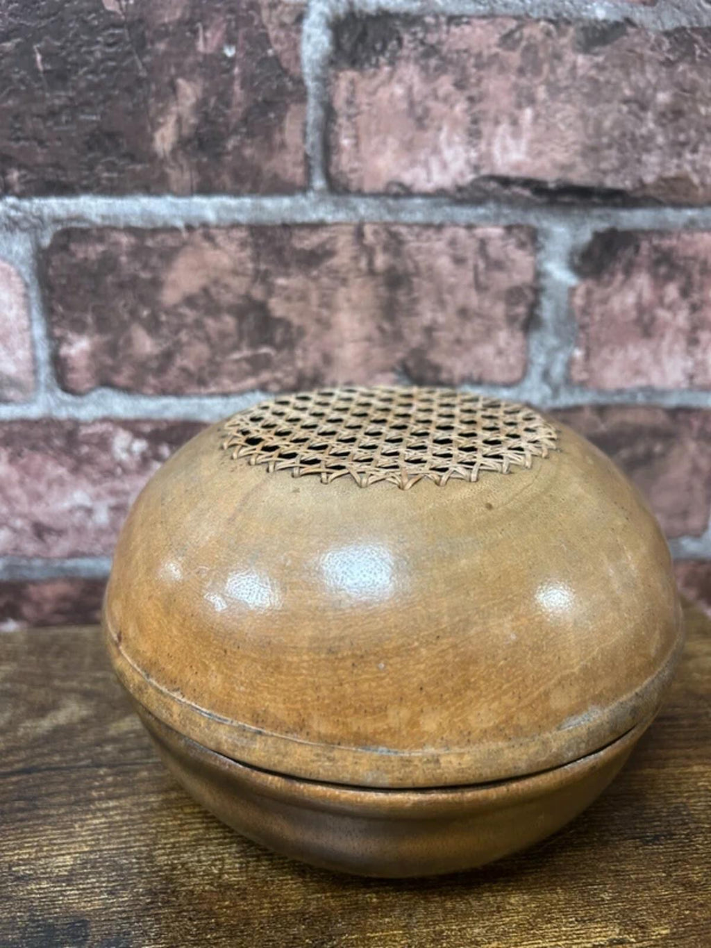 Vintage Wood Cane Lidded Pot
