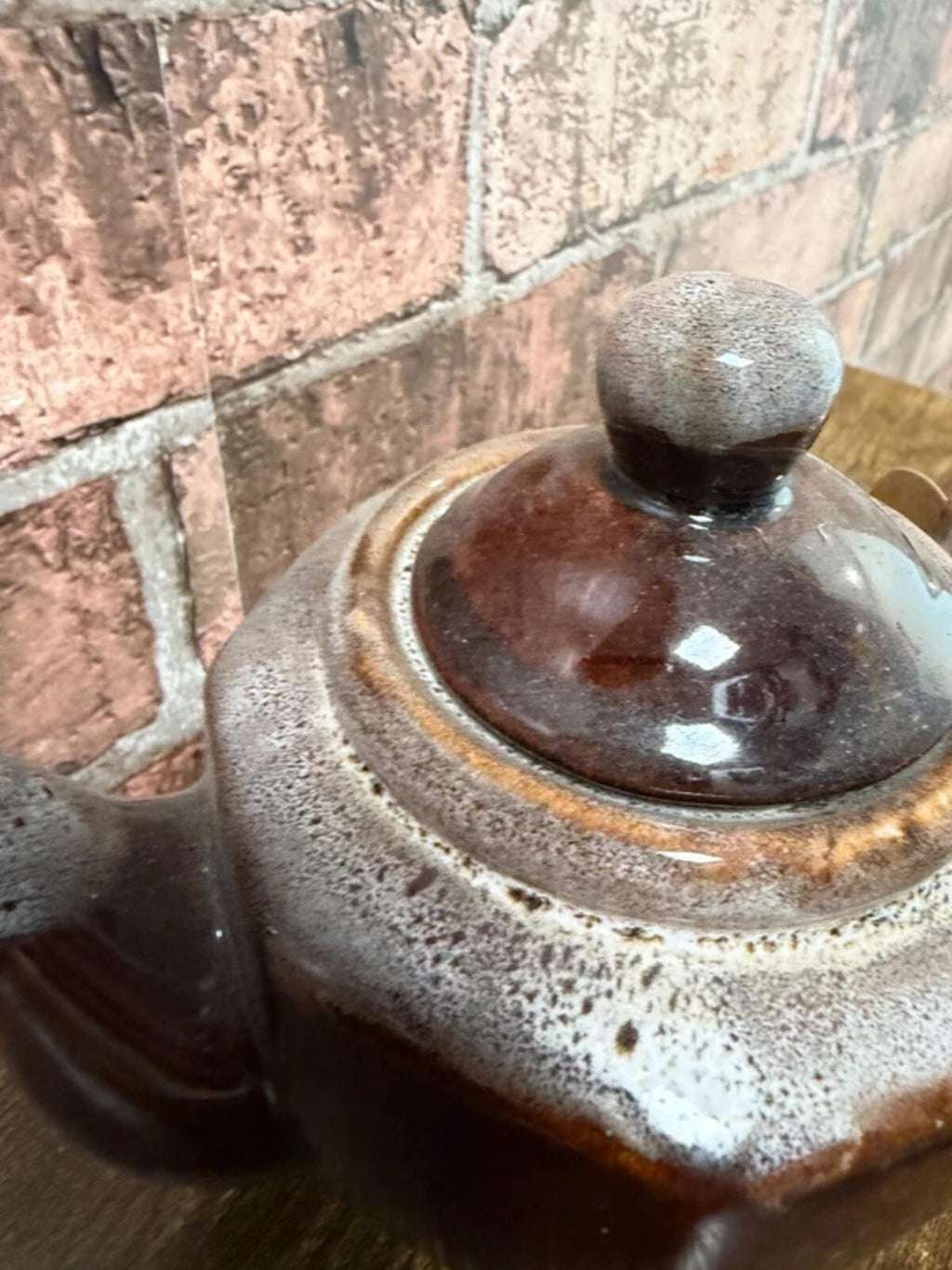 Vintage Brown Drip Glaze Redware Teapot