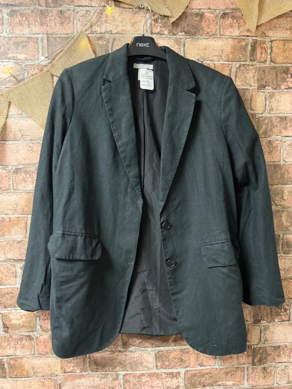 H&M Linen Blend Black Jacket - Size XS (Oversized)
