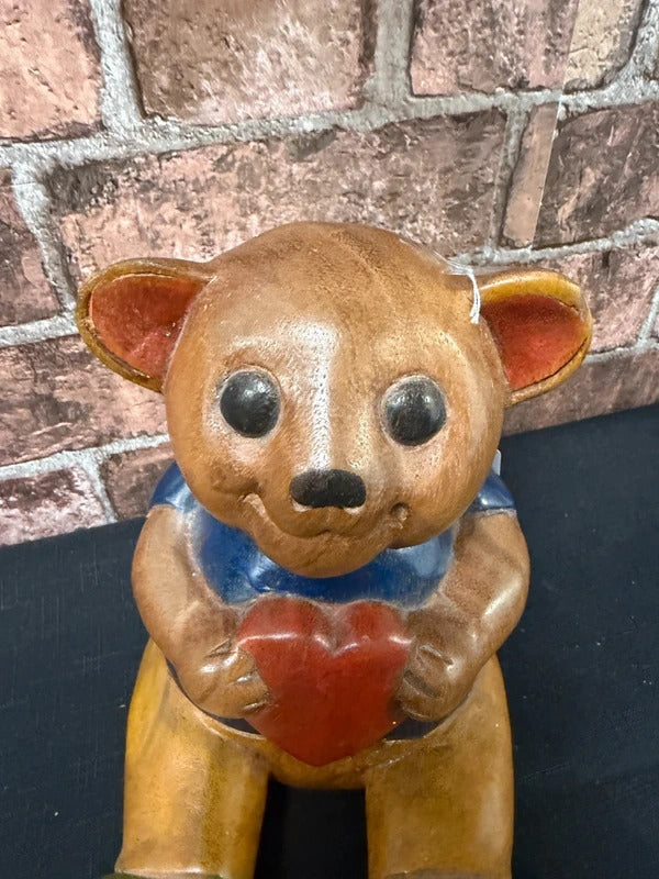 Vintage Hand Carved Wooden Folk Art Teddy