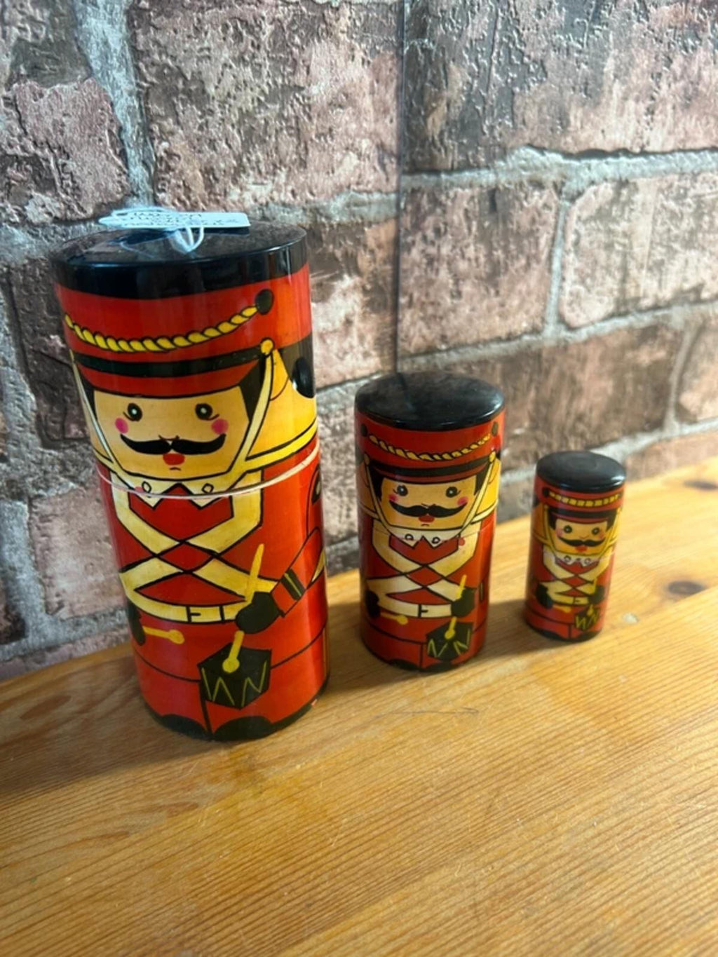 Wooden Russian Soldier Nesting Dolls x3