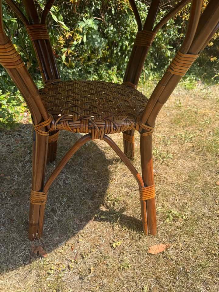 Mid Century Bamboo and Wood Round Dining Table