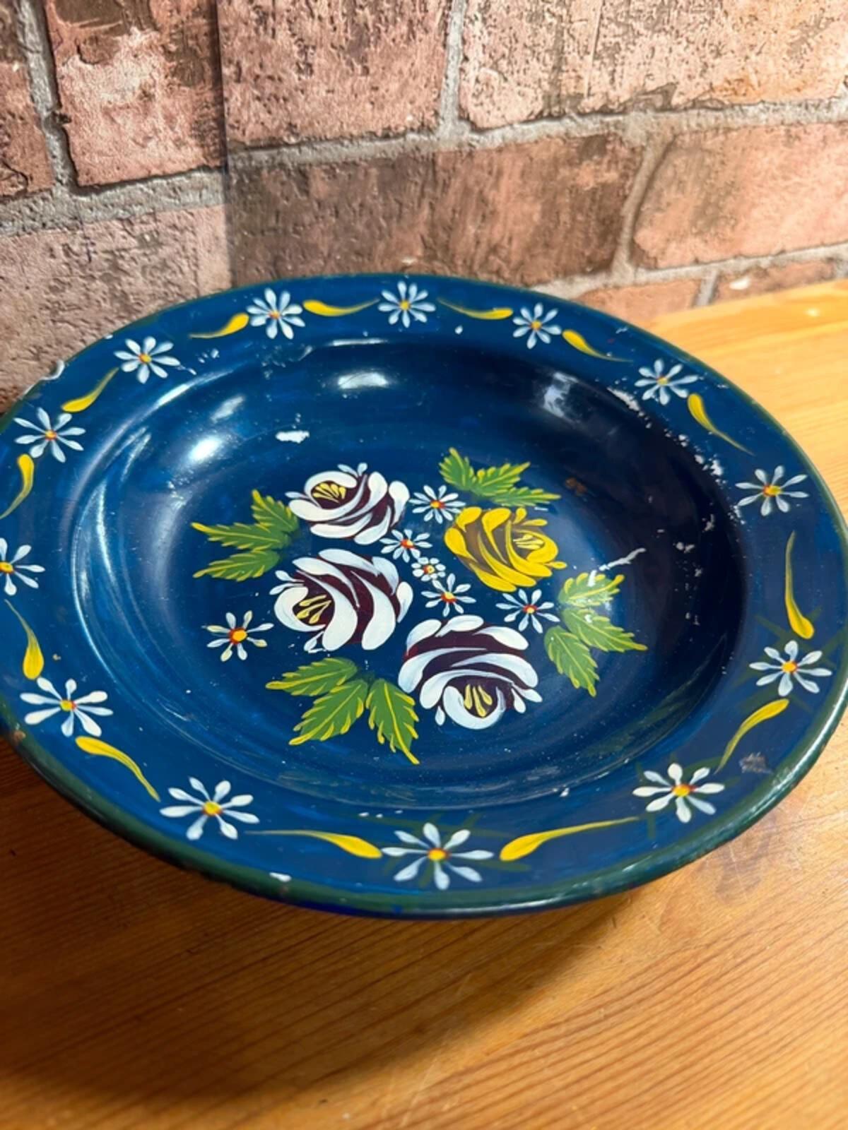 Vintage Enamel Folk Art Bowl