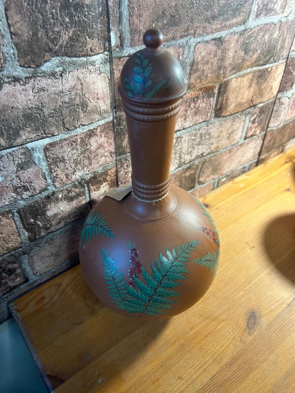 Watcombe Pottery Terracotta Lidded Vase/Flask