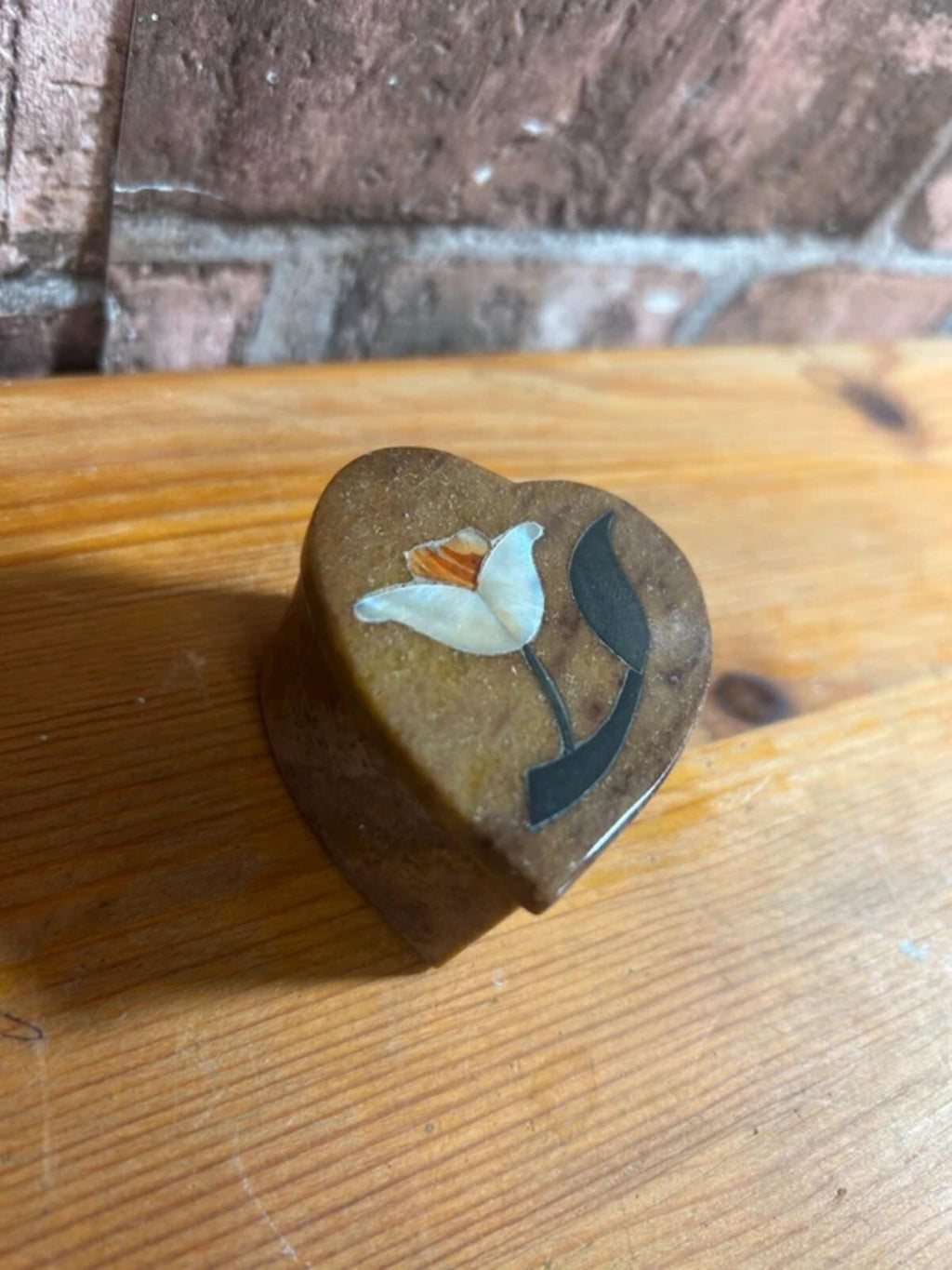 Soapstone Mother of Pearl Heart Trinket Dish