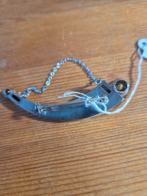 Mizpah Silver tone horn brooch