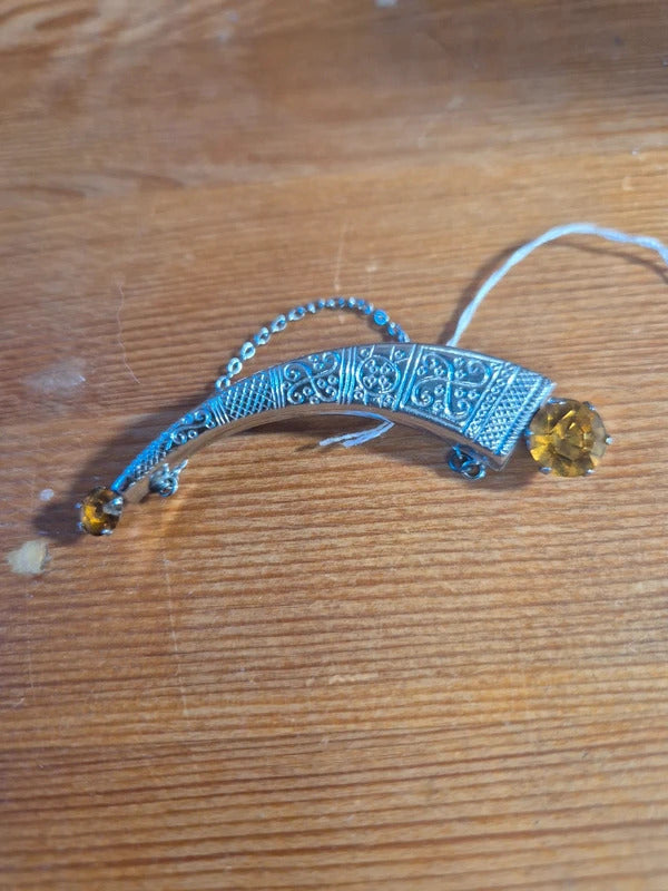Mizpah Silver tone horn brooch