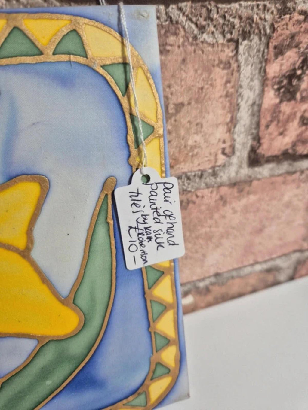 Pair of hand painted silk tiles