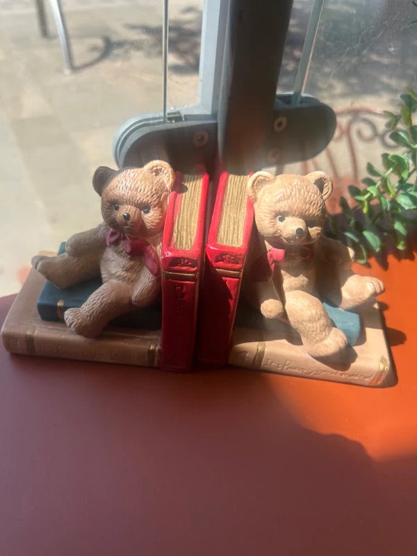 1970's Porcelain Vintage Teddy Bear Bookends