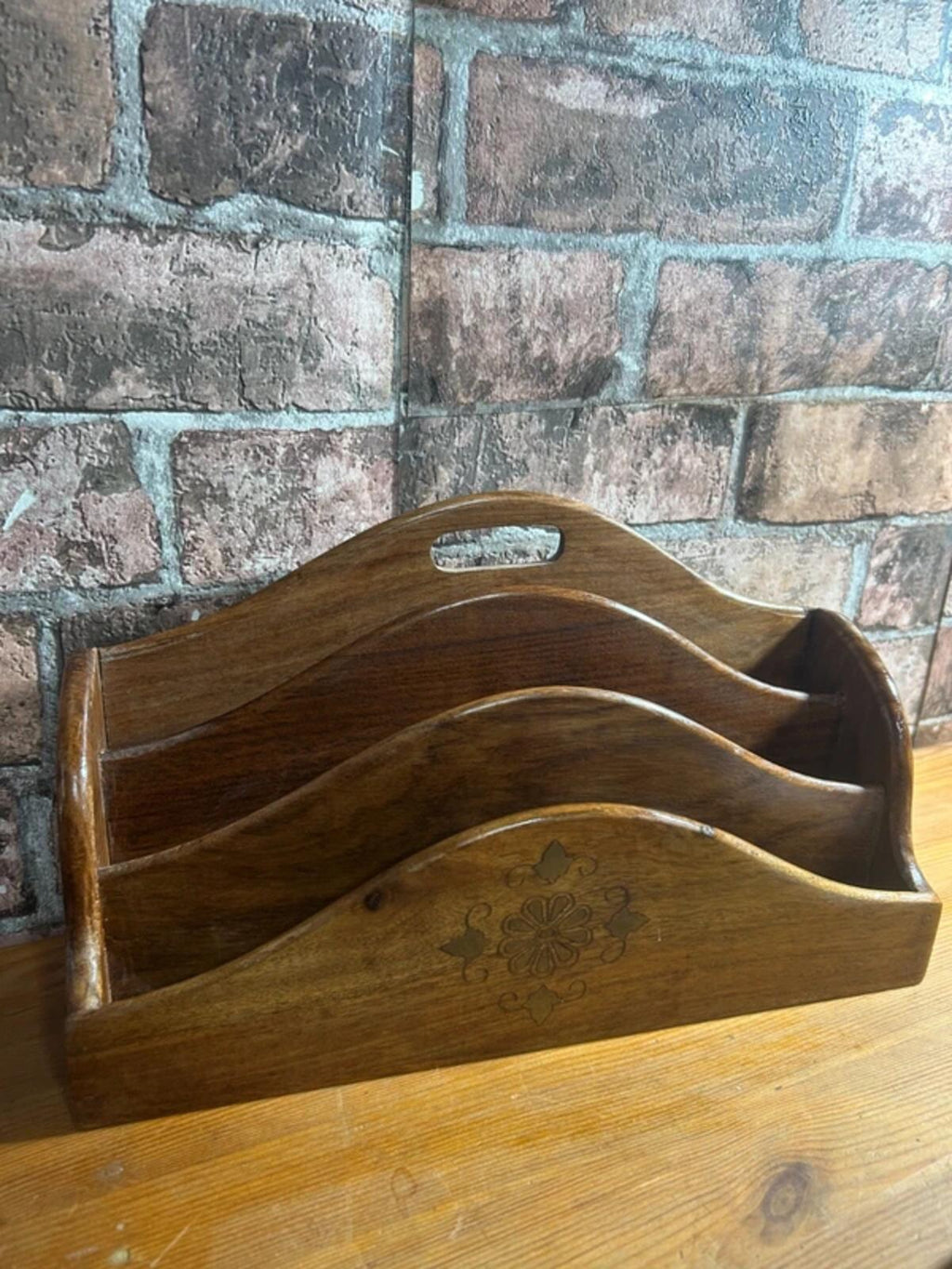 Brass and Wood Letter Holder Rack