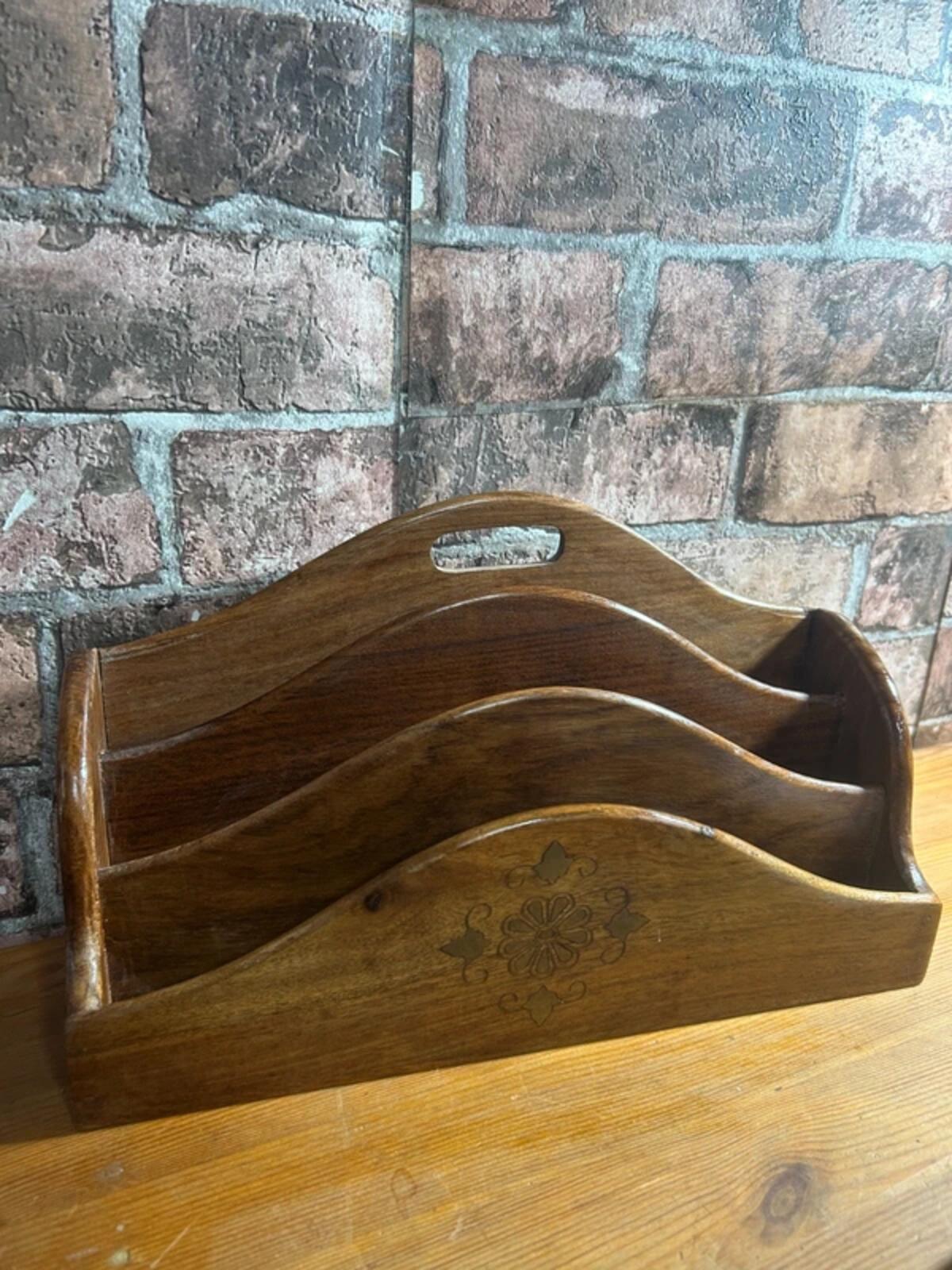 Brass and Wood Letter Holder Rack