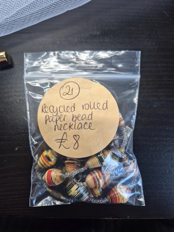 Recycled rolled paper bead necklace