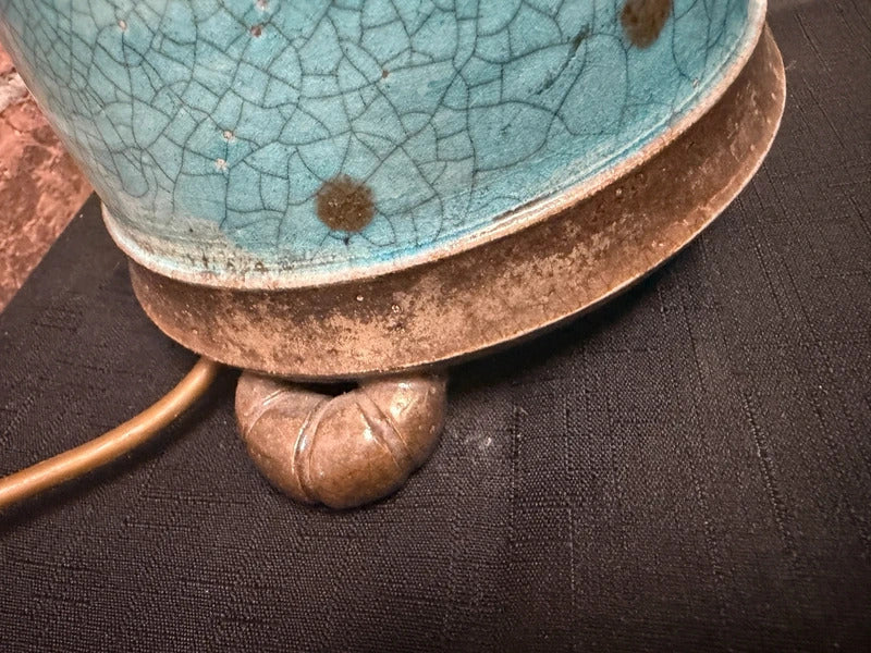 Crackle Glaze Teal Ceramic Lamp