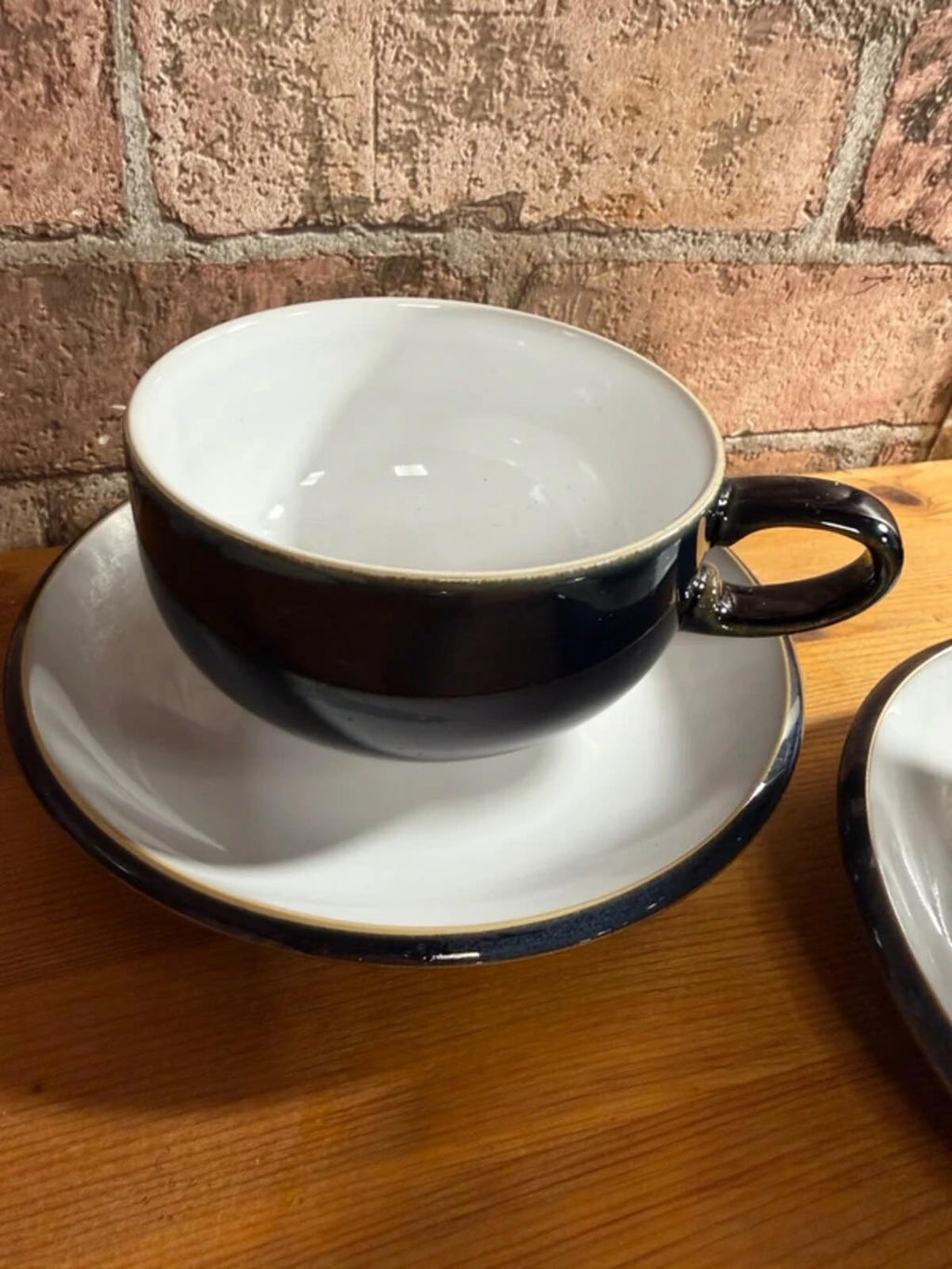 Pair of Denby Black Stoneware Teacups and Saucers