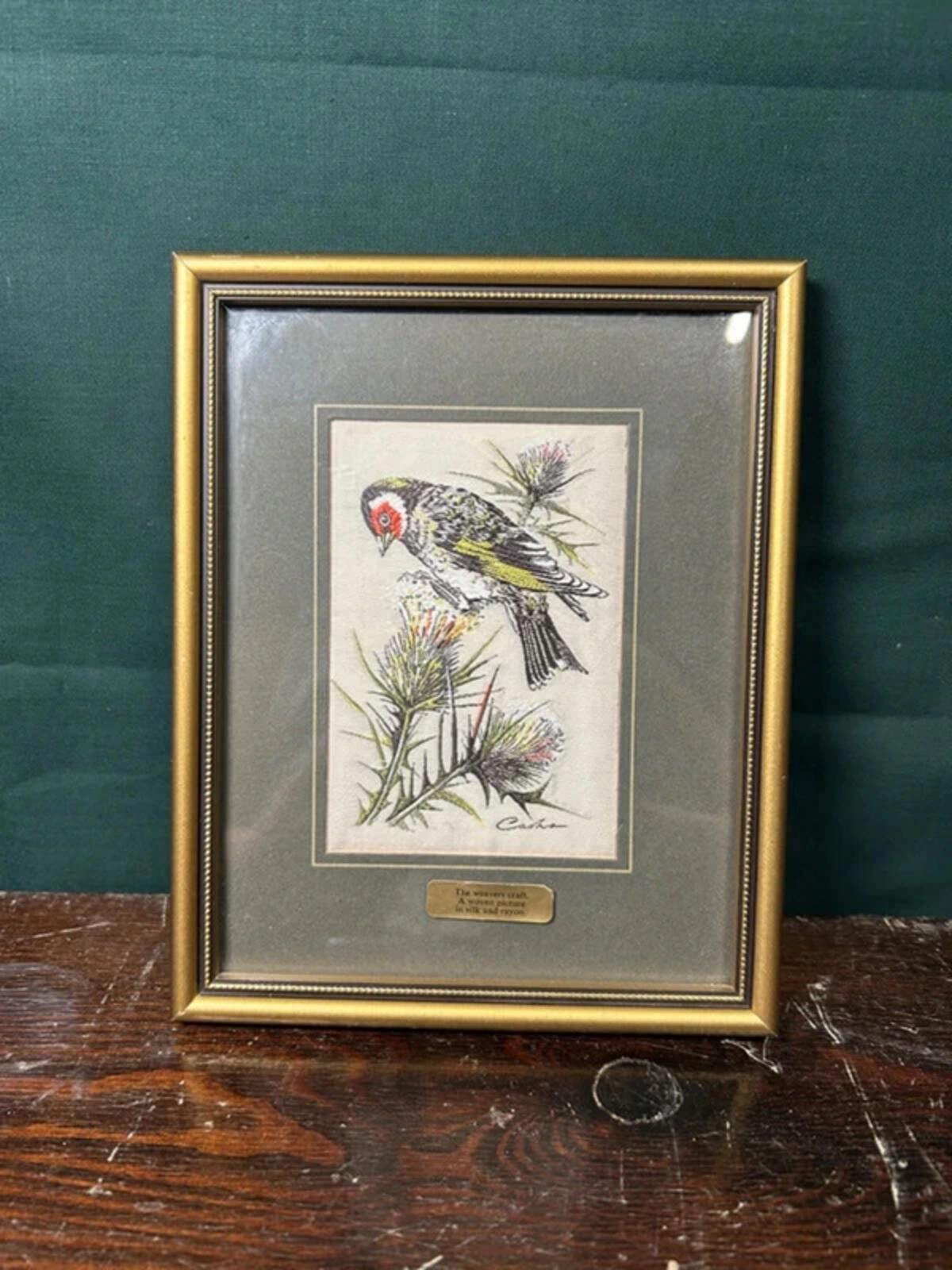 Vintage Cash Silk Woven Goldfinch Framed Picture