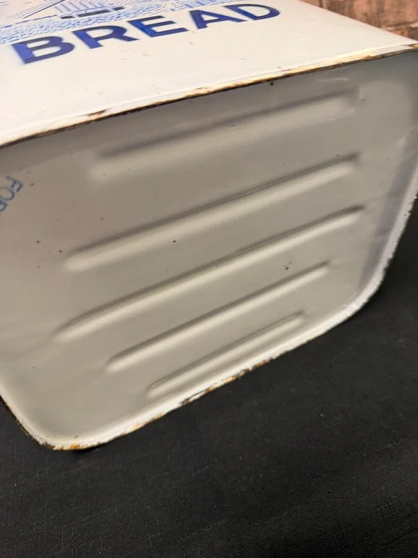 Vintage Blue and White Enamel Bread Bin