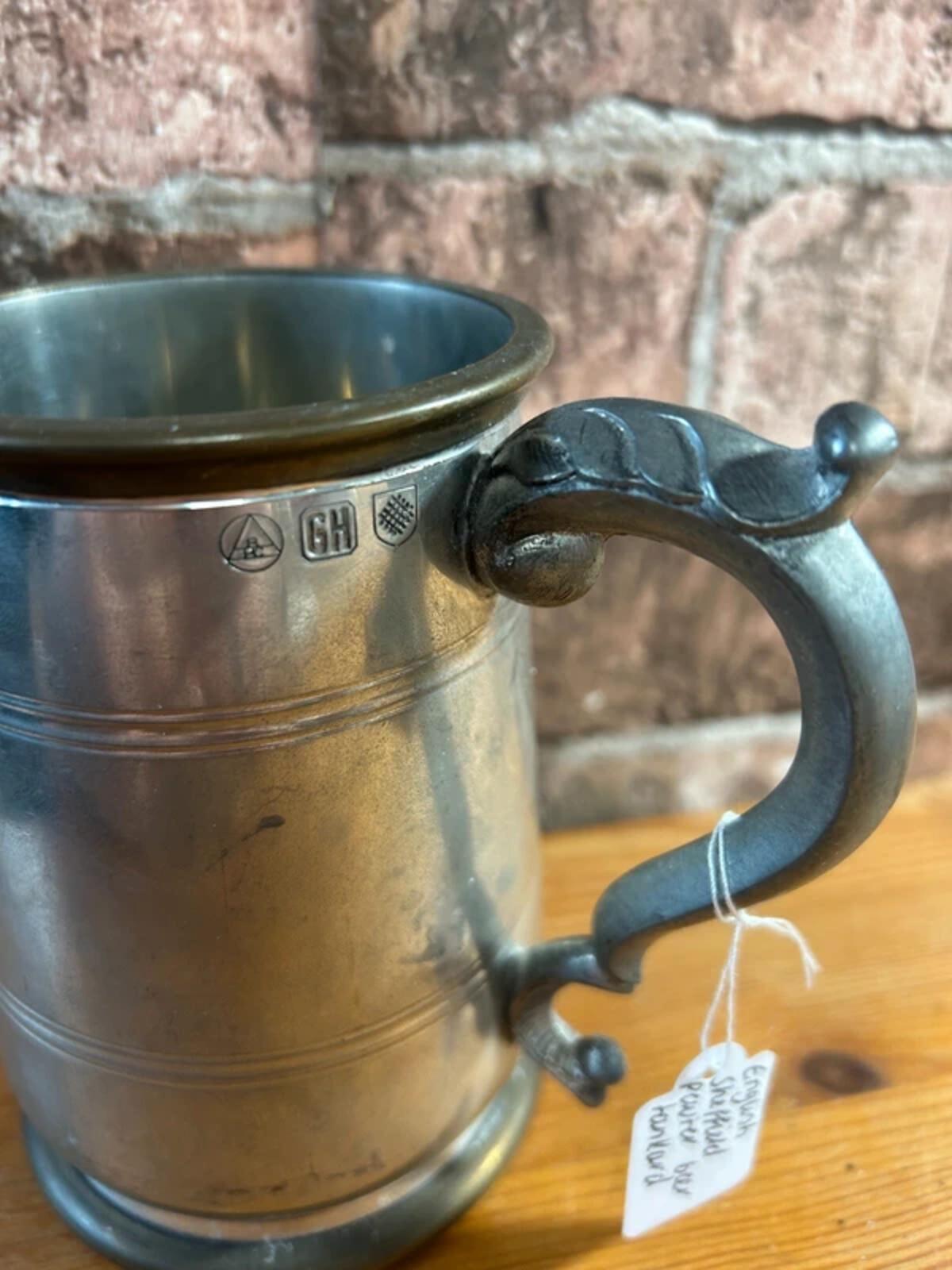 English Sheffield Pewter Beer Tankard