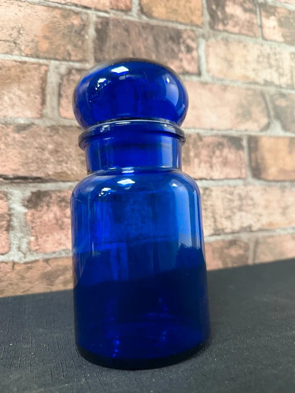 Vintage Blue Glass Apothecary Lidded Jar
