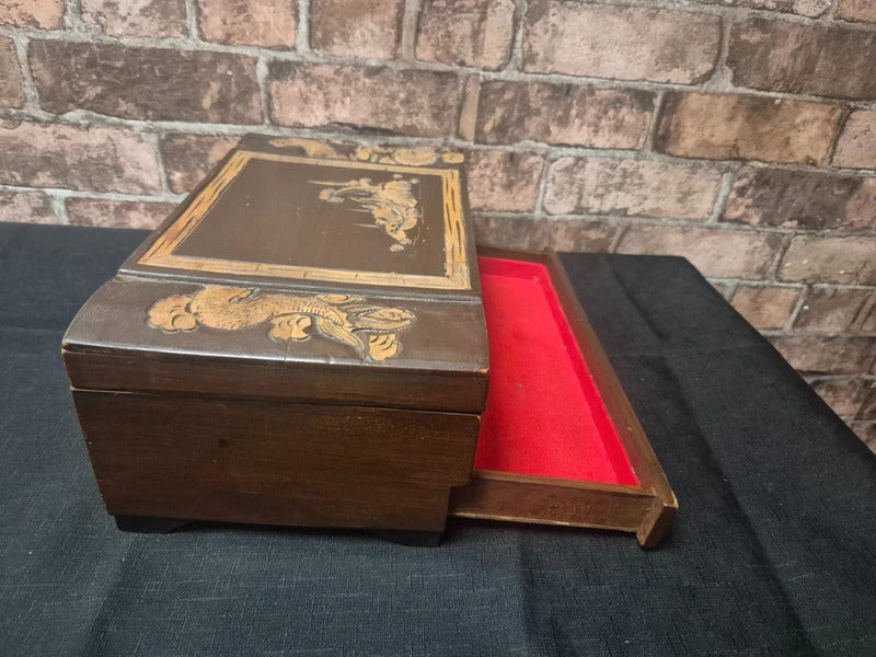 Vintage carved chinese jewellery box