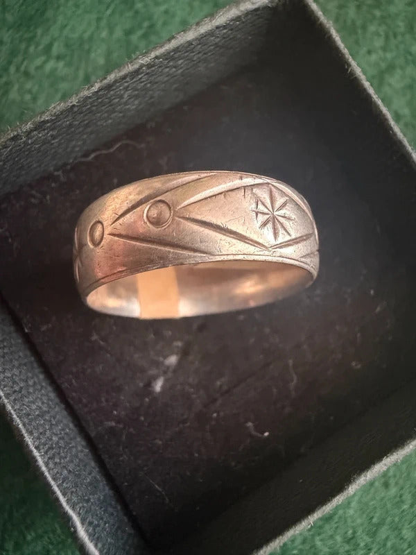 Vintage Sterling Silver Etched Band Ring - Size Q - 5.7g