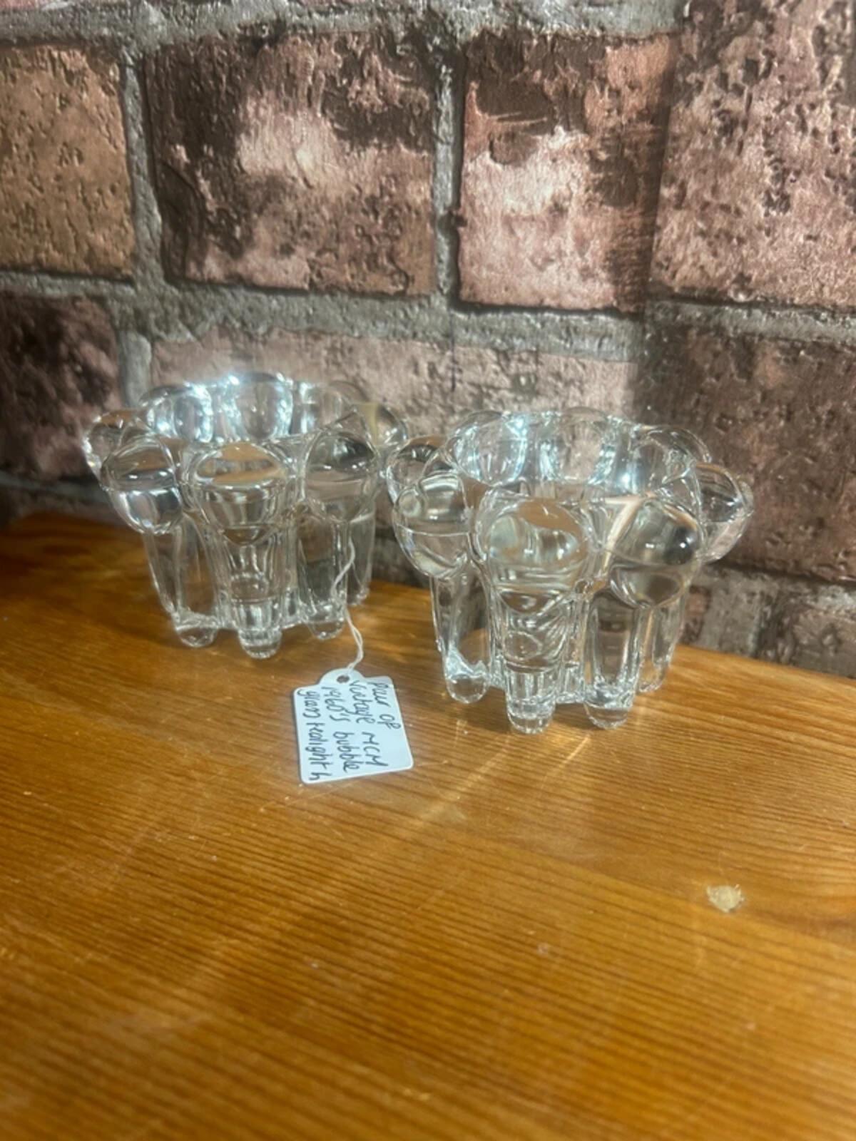Pair of Vintage MCM 1960's Glass Bubble Tealight Holders -