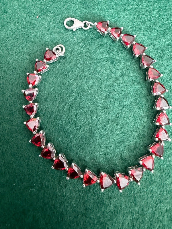 Sterling Silver and Red Gem Tennis Bracelet