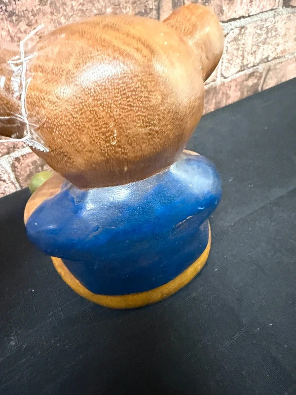 Vintage Hand Carved Wooden Folk Art Teddy