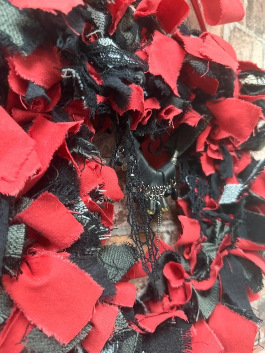 Love Heart Red and Black Gothic Fabric Wreath