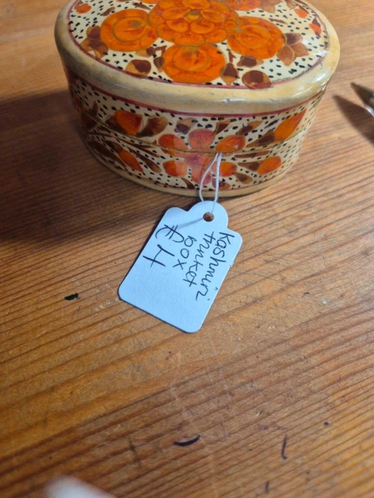Beige and orange vintage kashmir trinket box