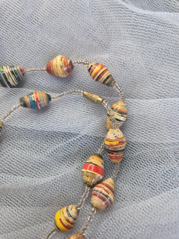 Recycled rolled paper bead necklace