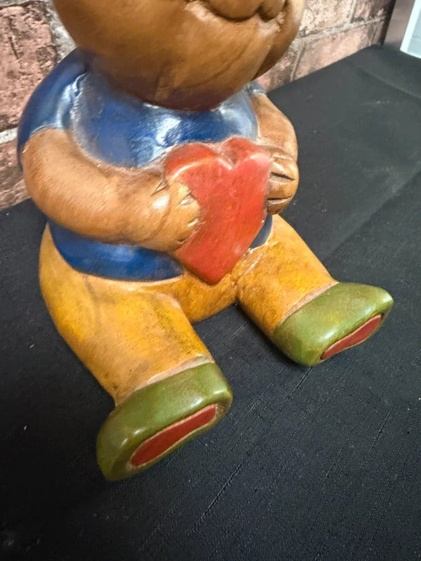 Vintage Hand Carved Wooden Folk Art Teddy