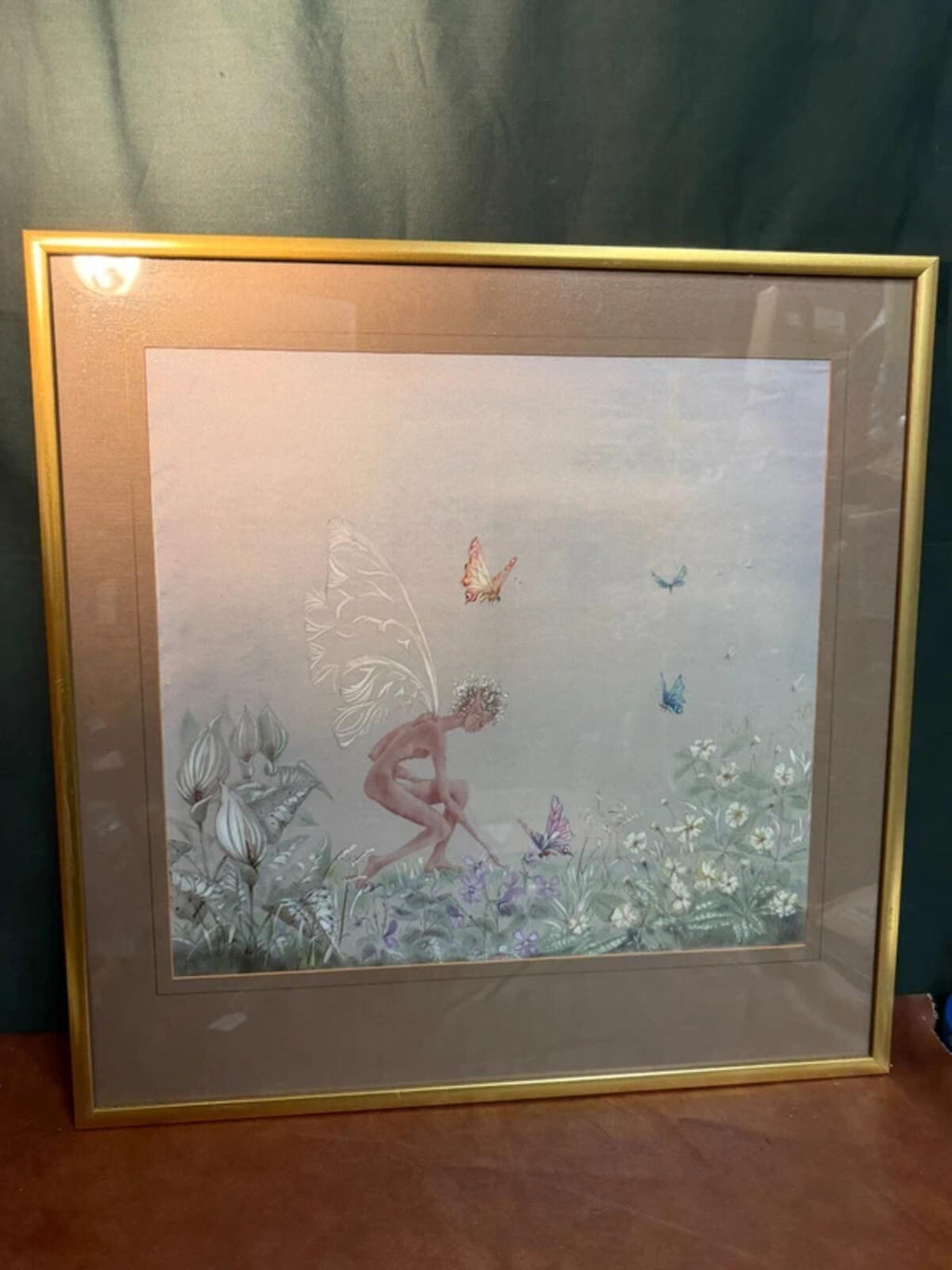 Vintage Framed Folk Fairy Art on Silk